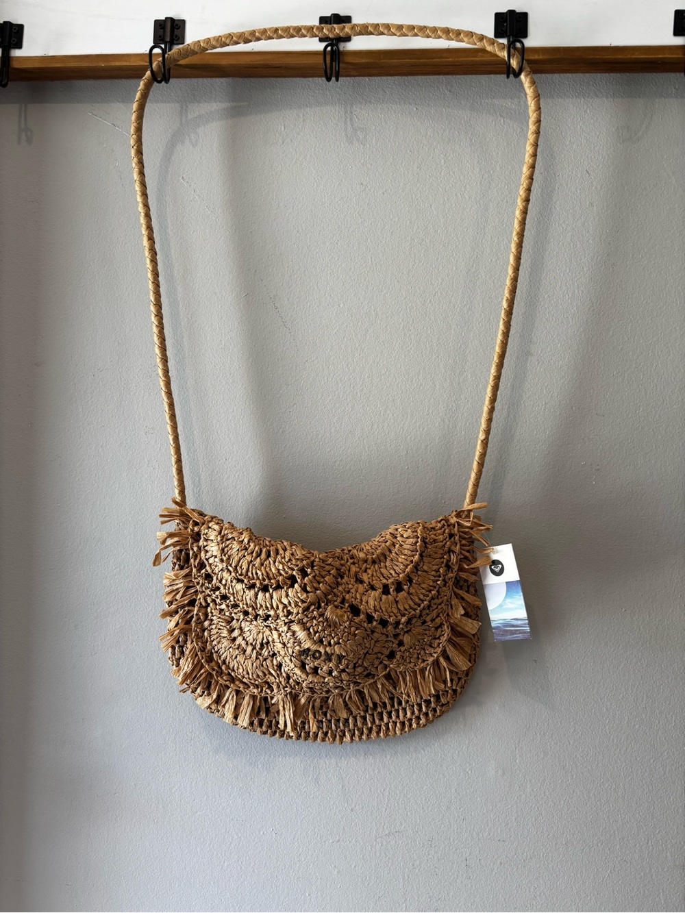 Roxy Woven Raffia Crossbody in Natural Brown